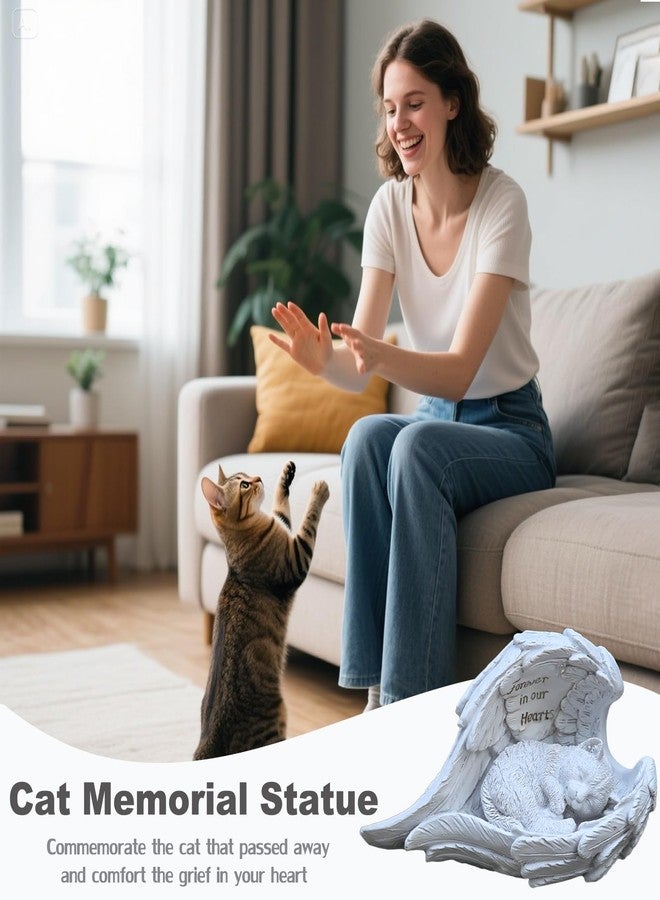 VEEKI Cat Memorial Gifts for Loss of Cat, Peaceful Sleeping Solar Angel Cat Statue Outdoor Waterproof, Resin Cat Figurine Pet Memorial Stone for Garden Grave Markers, Loss of Pet Sympathy Gift (Cat) - Image 2